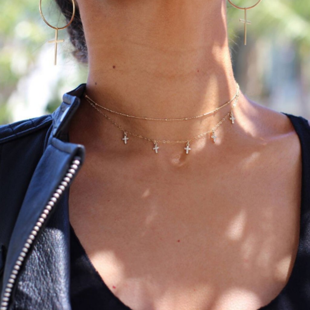 Dainty Layered Cross Microbeads Necklace 8$